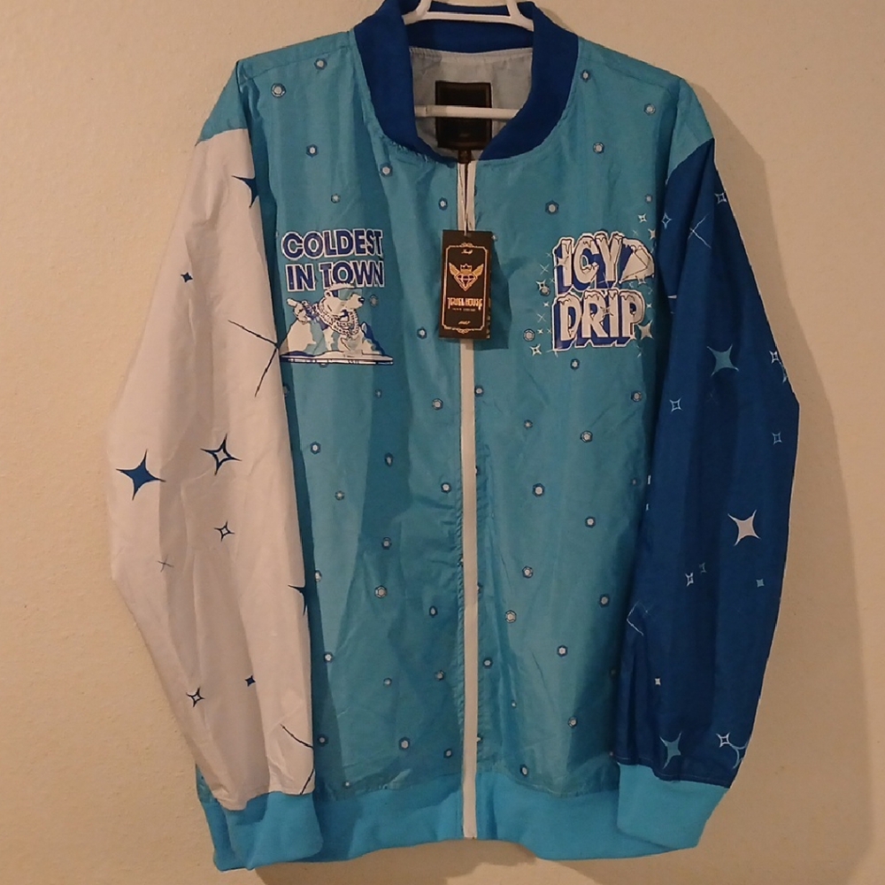 Blue and White Star Graphic Jacket